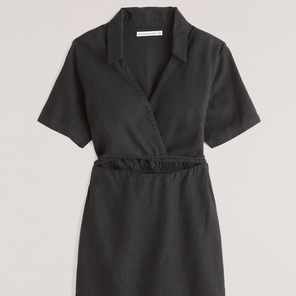 NWT Abercrombie Linen Blend Cut-Out Shirt Dress - Picture 2 of 7